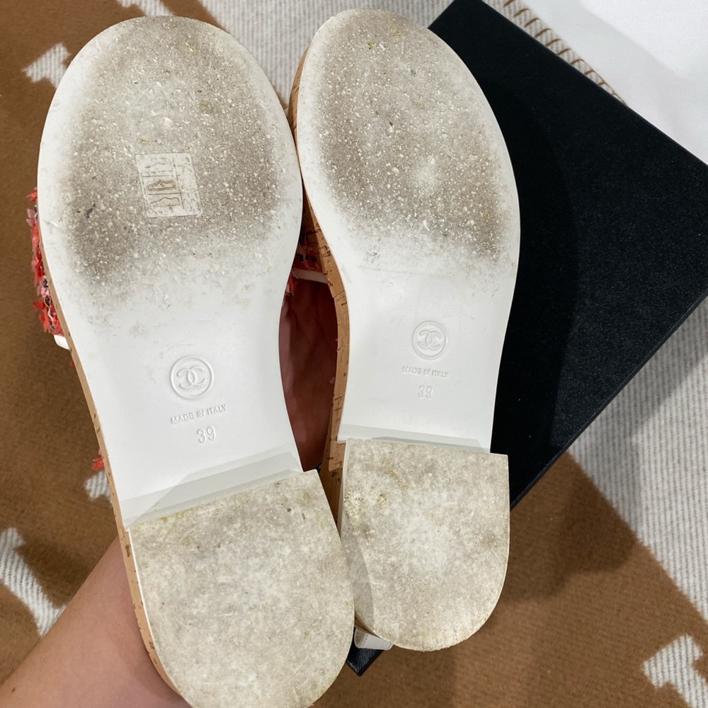 Chanel 21C tweed cork coral sandals - Picture 4 of 6